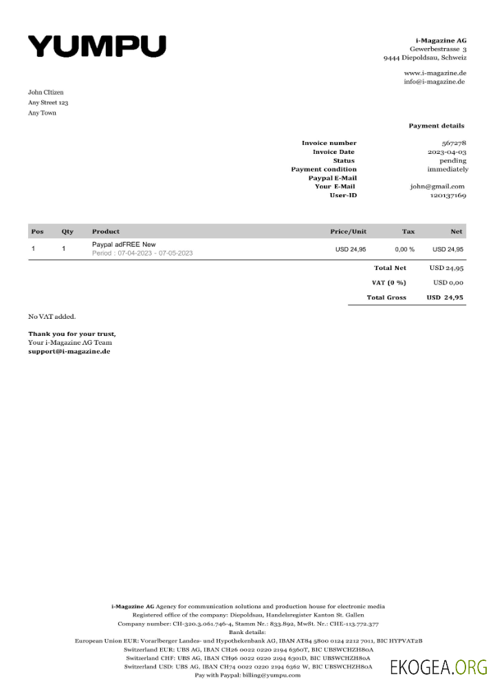 Modèle Word et PDF de facture Yumpu Suisse